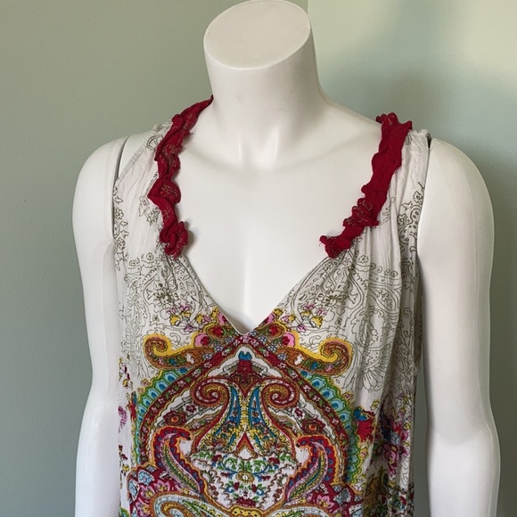 Bila Boho Paisley Peasant Ruffle Tank Top Large - Picture 3 of 7